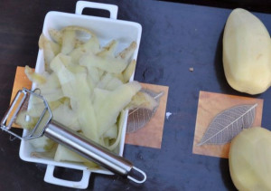 Frying Potato Skins And Bananas For Snacks