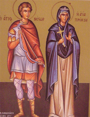 Greek Orthodox icon: On the right, Saint Procula, whose feast day