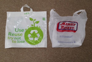New and old plastic bags from Market Basket.