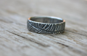 bohemian feather wedding band ring . recycled silver shakespeare quote ...