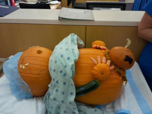 Mommy pumpkin is giving birth