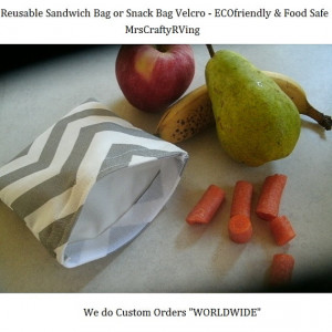Reusable Sandwich Bag, Snack Bag, Gray Chevron, Velcro, ECO friendly ...