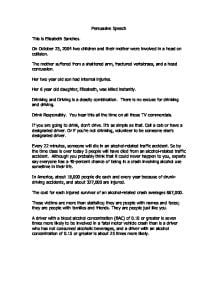 persuasive speech on drinking and driving Essay - Words