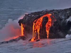 volcanic eruption in middle of the ocean
