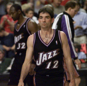 John Stockton and Karl Malone exit the court after being eliminated ...