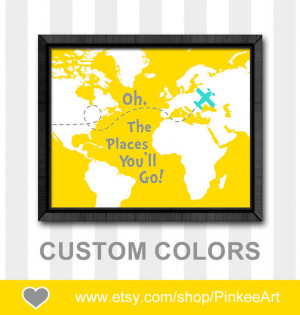 oh the place you'll go nursery map dr seuss quote print world map ...
