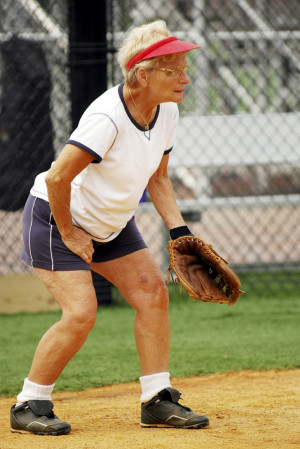 Female master baseball player.