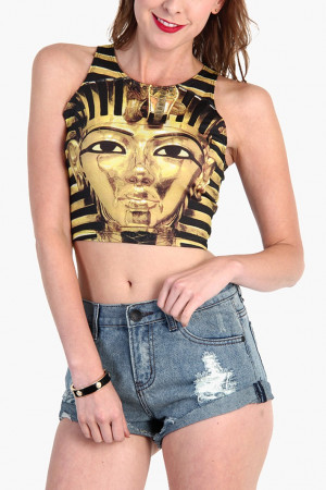 Home > TOPS > PRINT TOP > Egypt Pharaoh Crop Tank Top - Black / Yellow