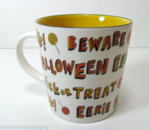 Starbucks 2007 Trick or Treat Spider Halloween Sayings Mug Cup Yellow ...