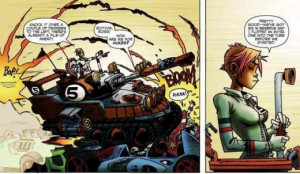 ... Tank Girl looking super cool above it all. From Tank Girl: Skidmarks