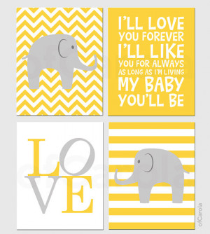 ... Quote - Four Prints Set PERSONALIZE - Elephant Love Forever Stripes