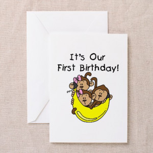 ... Baby Greeting Cards > Triplets 1st Birthday Greeting Cards (Pk of 10