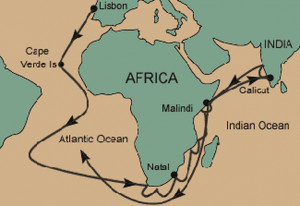 sailed down the Africa coast
