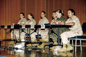 marines and sailors speak to female marines and sailors during a women ...