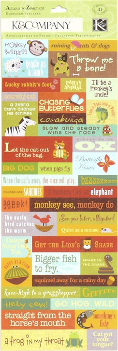 Animal Sayings Embossed Scrapbooking Stickers