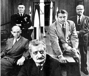 Hermann Oberth front center, Dr. Wernher Braun to the right