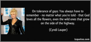 tolerance of gays: You always have to remember - no matter what you're ...