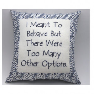Funny Cross Stitch Pillow. Funny Quote, Navy Blue Pillow, Behave Quote