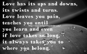Love has its ups and downs, its twists and turns. Love leaves you pain ...
