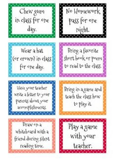 Cute Polka-Dot Classroom Reward Cards FREE! 