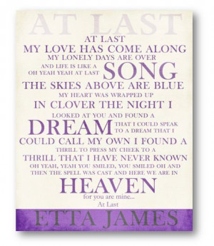At Last / Etta James / Lyric / DIGITAL Typography Poster / Printable ...