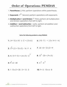 Worksheets: Order of Operations: PEMDAS