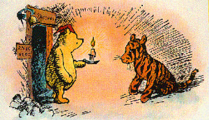 Tigger meets Pooh. Original EH Shepard illustration, coloured, of Pooh ...