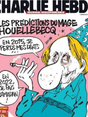 last cover shows a cartoon of controversial author Michel Houellebecq ...