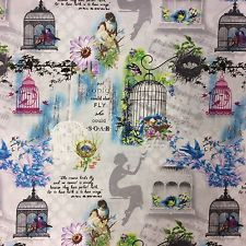 FT26 Inspirational Quotes Free Like A Bird Floral Cotton Fabric Quilt ...