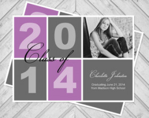 ... , College Grad Announcements, Orchid and Gray, Printable File (1309