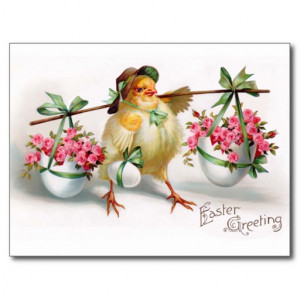 Easter Chick and Flowers Postcards