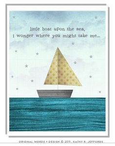 Whimsical Sailboat Art. Yellow And Blue Nursery Art. Sailing Quote ...