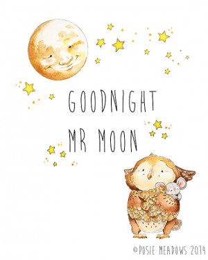 Good Night Mr. Moon - Owl and Moon Bedtime Quote Illustration ...