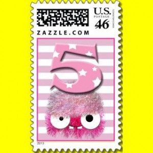 number 5 cute funny lil monster face stamps by funnycutemonsters