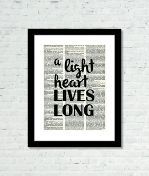 Shakespeare Quote - A Light Heart Lives Long - Dictionary Art Print