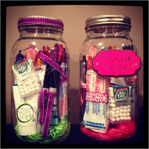 for teachers. Jars filled with teacher essentials-pens, band aids ...