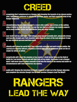 army rangers poster featuring the army rangers creed with a background ...