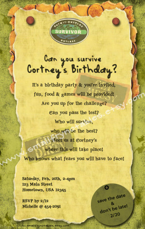 Survivor Personalized Theme Party Printable Invitation by ...