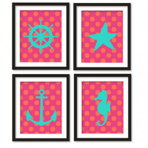 ... - Sea, Anchor, Seahorse,ship steering wheel,starfish- kids wall art