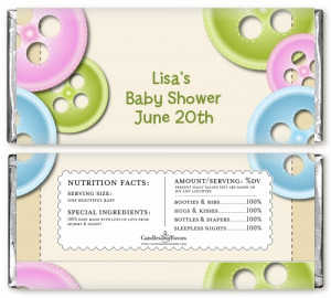 Cute As a Button - Personalized Baby Shower Candy Bar Wrappers