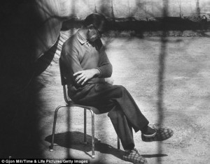 Monster: Nazi war criminal Adolf Eichmann sitting in sun in exercise ...