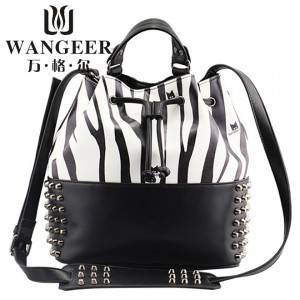 Women s Bucket Shoulder Messenger Bag font b Zebra b font Rivets jpg
