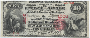 ... of Roger Williams National Bank of Providence 10 Dollar bill, 1865