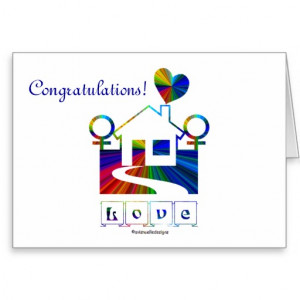 Congratulations!-Gay Marriage Rainbow House/Quote Greeting Card
