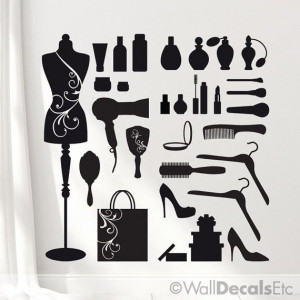 Wall Stickers: Fashion Vanity Set, Mannequin, Makeup, Hair Accessories ...