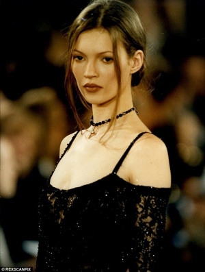 ... -faced: Kate Moss pictured at New York fashion week back in the 1990s