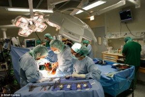 ... around the world. A heart transplant using a human heart is pictured