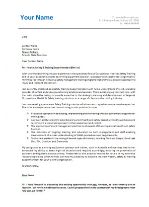 Cover Letter Template OHS Trainer Manager Application letter for head ...