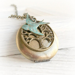 Roots and Wings Quote Locket Bird Locket Necklace Family Tree Jewelry ...