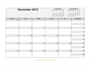 Blank Month Calendar Template 2015